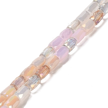 Electroplate Glass Beads Strands, Faceted, Column, Pink, 6~6.5x4mm, Hole: 0.8mm, about 80pcs/strand, 20.12~20.24 inch(51.1~51.4cm)