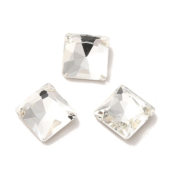 Glass Rhinestone Cabochons, Point Back & Back Plated, Faceted, Square, Crystal, 7x7x3mm