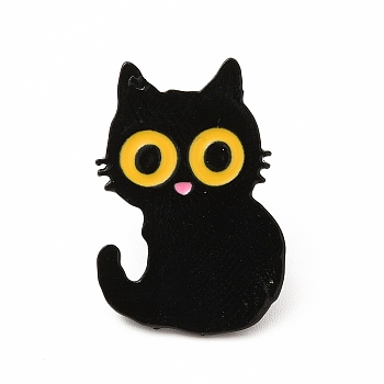 Cat Theme Enamel Pin, Electrophoresis Black Alloy Brooch for Backpack Clothes, Gold, 25x17x1mm