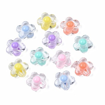 Transparent Acrylic Beads, Bead in Bead, Flower, Mixed Color, 16.5x17x9.5mm, Hole: 2mm, about 350pcs/500g