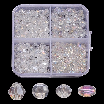 4 Style Electroplate Glass Beads, Mixed Shapes, Clear AB, 6x5mm, Hole: 1mm, 365pcs/box