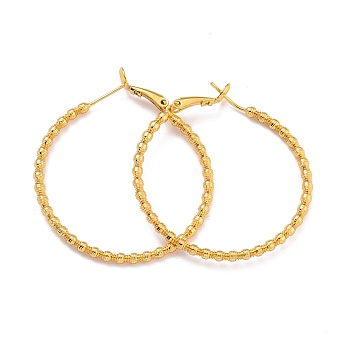 Grooved Large Ring Huggie Hoop Earrings for Women Girl, Long-lasting Plated Brass Rings, Real 18K Gold Plated, 10 Gauge(2.5mm), 43x41x2.5mm, Pin: 0.8mm
