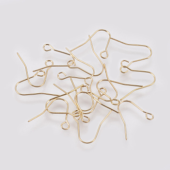Brass Earring Hooks, with Horizontal Loop Findings, Nickel Free, Real Gold Plated, Real 18K Gold Plated, 11.5x13x0.5mm, 24 Gauge, Hole: 1.5mm