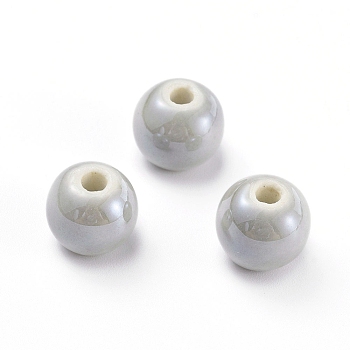 Handmade Porcelain Beads, Pearlized, Round, Dark Gray, 12mm, Hole: 2~3mm