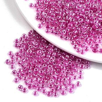 8/0 Glass Seed Beads, Transparent Inside Colours Luster, Round Hole, Round, Medium Violet Red, 8/0, 3~4x2~3mm, Hole: 0.8mm, about 15000pcs/bag