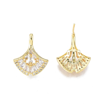 Clear Cubic Zirconia Gingko Leaf Dangle Stud Earrings, Brass Jewelry for Women, Nickel Free, Real 18K Gold Plated, 16x13.5mm, Pin: 0.7mm