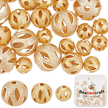 42Pcs 3 Style Brass Filigree Beads, Filigree Ball, Textured, Round, Real 18K Gold Plated, 6~10mm, Hole: 1.4~1.6mm, 14pcs/style