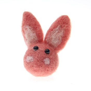 Rabbit Head Handmade Wool Felt Ornament Accessories, for DIY Children Hair Tie, Salmon, 65x30mm