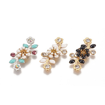 Brass Bead Caps, with Enamel and Rhinestone, Flower, Golden, Mixed Color, 31.5x18.5x6mm, Hole: 1mm, Inner Diameter: 3.5mm