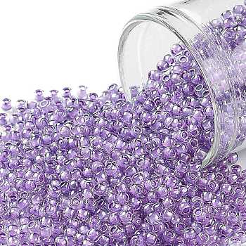 TOHO Round Seed Beads, Japanese Seed Beads, (936) Inside Color Dark Lilac Lined, 11/0, 2.2mm, Hole: 0.8mm, about 5555pcs/50g
