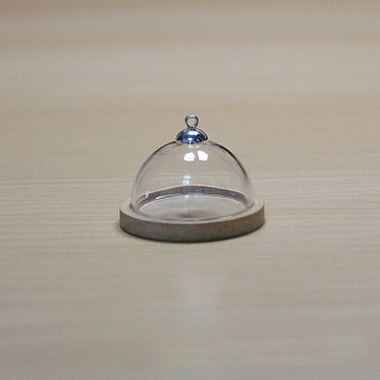 Glass Dome Cover, Decorative Display Case, Cloche Bell Jar Terrarium with Wooden Base, Antique White, 30mm