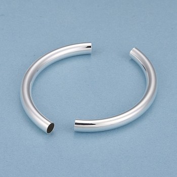 Brass Tube Beads, Long-Lasting Plated, Curved Beads, Tube, 925 Sterling Silver Plated, 67x6mm, Hole: 5mm