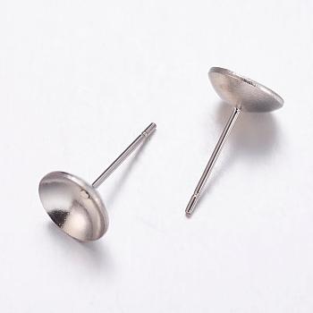 304 Stainless Steel Stud Earrings Findings, Stainless Steel Color, Tray: 7.5mm, 13x8mm, Pin: 0.7mm