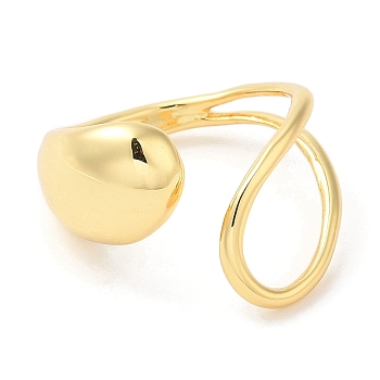 Rack Plating Brass Teardrop Open Cuff Ring for Women, Lead Free & Cadmium Free, Real 18K Gold Plated, US Size 8 3/4(18.7mm)