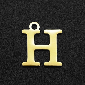 201 Stainless Steel Charms, Laser Cut, Letter, Golden, Letter.H,  12x10.5x1mm, Hole: 1.5mm