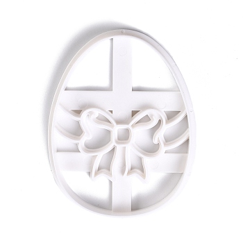 Easter Theme Plastic Mold, Cookie Cutters, Cookies Moulds, DIY Biscuit Baking Tool, Egg with Bowknot, White, 80x63x10mm