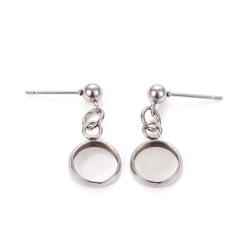 304 Stainless Steel Stud Earring Settings, Stainless Steel Color, 21mm, Pin: 0.9mm, Tray: 8mm
