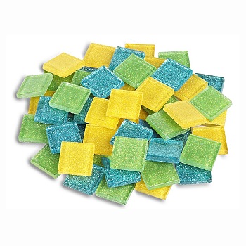 Square Transparent Glass Cabochons, Mosaic Tiles, for Home Decoration or DIY Crafts, Yellow, 20x20x4mm, 260pcs/kg