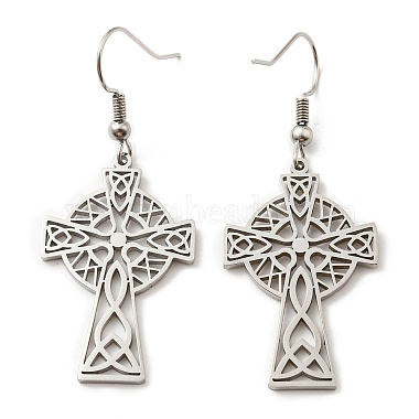 304 Stainless Steel Cross with Sailor's Knot Dangle Earrings for Women(EJEW-F320-01P)-2