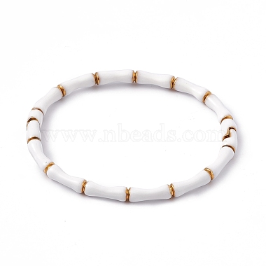 Bracelet jonc en bambou émaillé blanc(BJEW-L678-08G)-2