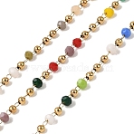 Handmade 304 Stainless Steel Link Chains, Rondelle, with Glass, Ion Plating(IP), Real 18K Gold Plated, Soldered, with Spool, Colorful, 2mm, about 32.81 Feet(10m)/Roll(CHS-A020-02G-05)