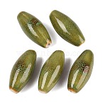 Vintage Handmade Porcelain Beads, Fancy Antique Glazed Porcelain, Oval, Olive Drab, 35.5~37.5x14.5~16.5mm, Hole: 2.5~3mm(PORC-N013-23-04)