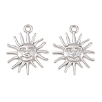 Alloy Pendants, Sun Face Charms, Rack Plating, Cadmium Free & Lead Free, Platinum, 30x24x2.5mm, Hole: 2.5mm(AL-CBA83D5-09P)