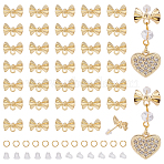 Alloy Stud Earring Findings, with 304 Stainless Steel Steel Pin, Bowknot, 304 Stainless Steel Open Jump Rings, Plastic Ear Nuts, Golden, 8.5x12.5mm, Hole: 1.8mm, Pin: 0.7mm(DIY-ME0001-01A)
