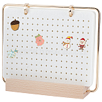 Felt with Iron Desktop Brooch Organizer Stands with Wooden Base, Rectangle, Golden, White, 23.5x6x20cm(ODIS-SC0001-12)