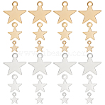 120Pcs 6 Styles Brass Charms, Star, Mixed Color, 5~10.5x4~10x0.3~0.5mm, Hole: 0.5~1.4mm, 20pcs/style(KK-BBC0007-83)