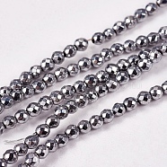 Electroplate Non-magnetic Synthetic Hematite Beads Strands, Faceted, Round, Grade AAAA, Platinum Plated, 2mm, Hole: 0.5mm, about 200pcs/strand, 16 inch(G-J169B-2mm-02)