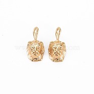 Brass Charms, Nickel Free, Lion Head, Real 18K Gold Plated, 14.5x7x4.5mm, Hole: 2x2.5mm(KK-S364-075)