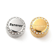 304 Stainless Steel European Beads, with Enamel & Rhinestone, Large Hole Beads, Flat Round with Word Forever, Golden & Stainless Steel Color, 12x8mm, Hole: 4mm(STAS-D180-04)