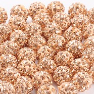 Polymer Clay Rhinestone Beads, Pave Disco Ball Beads, Grade A, Half Drilled, Round, Light Peach, PP9(1.5.~1.6mm), 6mm, Hole: 1.2mm(RB-H284-6MM-Half-362)