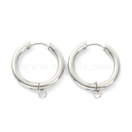 201 Stainless Steel Huggie Hoop Earring Findings, with Horizontal Loop and 316 Surgical Stainless Steel Pin, Stainless Steel Color, 25x23x3mm, Hole: 2.5mm, Pin: 1mm(STAS-P283-01J-P)