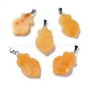 Natural Topaz Jade Pendants, with Platinum Tone Brass Findings, Leaf, 29~31x16~17x3~6mm, Hole: 2x6mm(G-F714-01D)