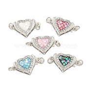 Rack Plating Brass Micro Pave Cubic Zirconia & Shell & Enamel Box Clasps, Cadmium Free & Lead Free, Long-Lasting Plated, Heart, Mixed Color, 11.5x18.5x4mm, Hole: 2.5mm(KK-S373-05P)