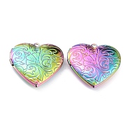 304 Stainless Steel Locket Pendants, Photo Frame Pendants for Necklaces, Heart with Flower, Rainbow, Mixed Color, 29x28.5x7mm, Hole: 2.1mm(STAS-O147-02A)