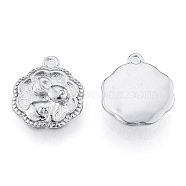 Brass Charms, Cadmium Free & Nickel Free & Lead Free, Flower with Rabbit, Real Platinum Plated, 14x11.5x2.5mm, Hole: 1.4mm(KK-N216-553P)