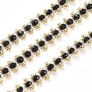 3.28 Feet Handmade Faceted Glass Beaded Chains, Unwelded, with Golden Tone Brass Findings, Long-Lasting Plated, Black, Beads: 6.5x3mm(X-CHC-G003-B03)