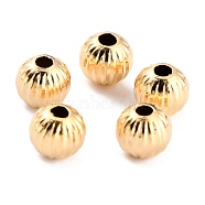 Long-Lasting Plated Brass Beads, Corrugated Beads, Round, Real 24K Gold Plated, 5x4.5mm, Hole: 1.5mm(KK-O133-001C-G)