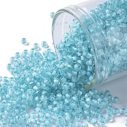 TOHO Round Seed Beads, Japanese Seed Beads, (976) Inside Color Crystal/Neon Ice Blue Lined, 11/0, 2.2mm, Hole: 0.8mm, about 3000pcs/10g(X-SEED-TR11-0976)