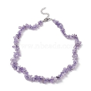 Natural Amethyst Chips Beaded Necklaces, 304 Stainless Steel Jewelry for Women, 15.24''(38.7cm)(NJEW-JN04275-02)