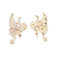 Brass Pave Clear Cubic Zirconia Pendants, Cadmium Free & Nickel Free & Lead Free, Butterfly, Real 18K Gold Plated, 30x20x3mm, Hole: 1.2mm(KK-N232-444)