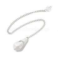 Natural Howlite Cone Pointed Dowsing Pendulums, with Silver Plated Iron Curb Chains, Faceted, 210~215mm(G-A249-02S-01)