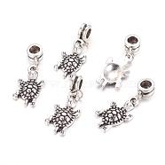 Alloy European Dangle Charms, Tortoise, Antique Silver, 35mm, Hole: 5mm(X-PALLOY-JF00001-10)