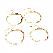 Brass Enamel Chain Bracelet Making, with Curb Chain & Paperclip Chains, Mixed Color, Golden, 6-1/2~7 inch(16.5~17.7cm)(AJEW-JB00962)