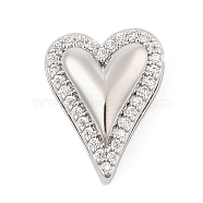 Brass Micro Pave Clear Cubic Zirconia Slide Charms, Long-Lasting Plated, Heart, Platinum, 14x11.5x5mm, Hole: 11x1.5 and 6x1.5mm(ZIRC-I068-30P)