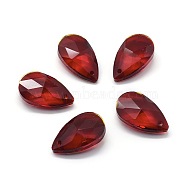 Faceted Glass Pendants, Teardrop, Red, 22x13x8.5mm, Hole: 1mm(X-GLAA-F069-L-A03)