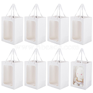 Rectangle Paper Gift Bags, with Plastic Visible Window and Polyester Handles, White, Unfold: 30x20x16cm(ABAG-WH0044-38A)